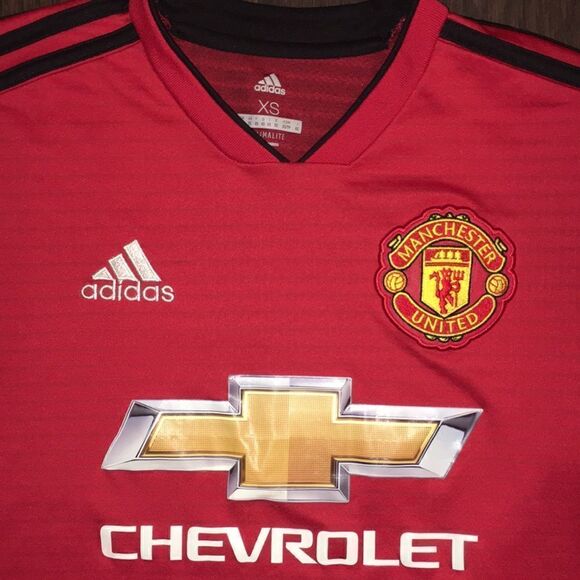 Red adidas Home 2021 Manchester United Soccer Jersey ⚽️ Climalite Chevrolet XS - Picture 2 of 3